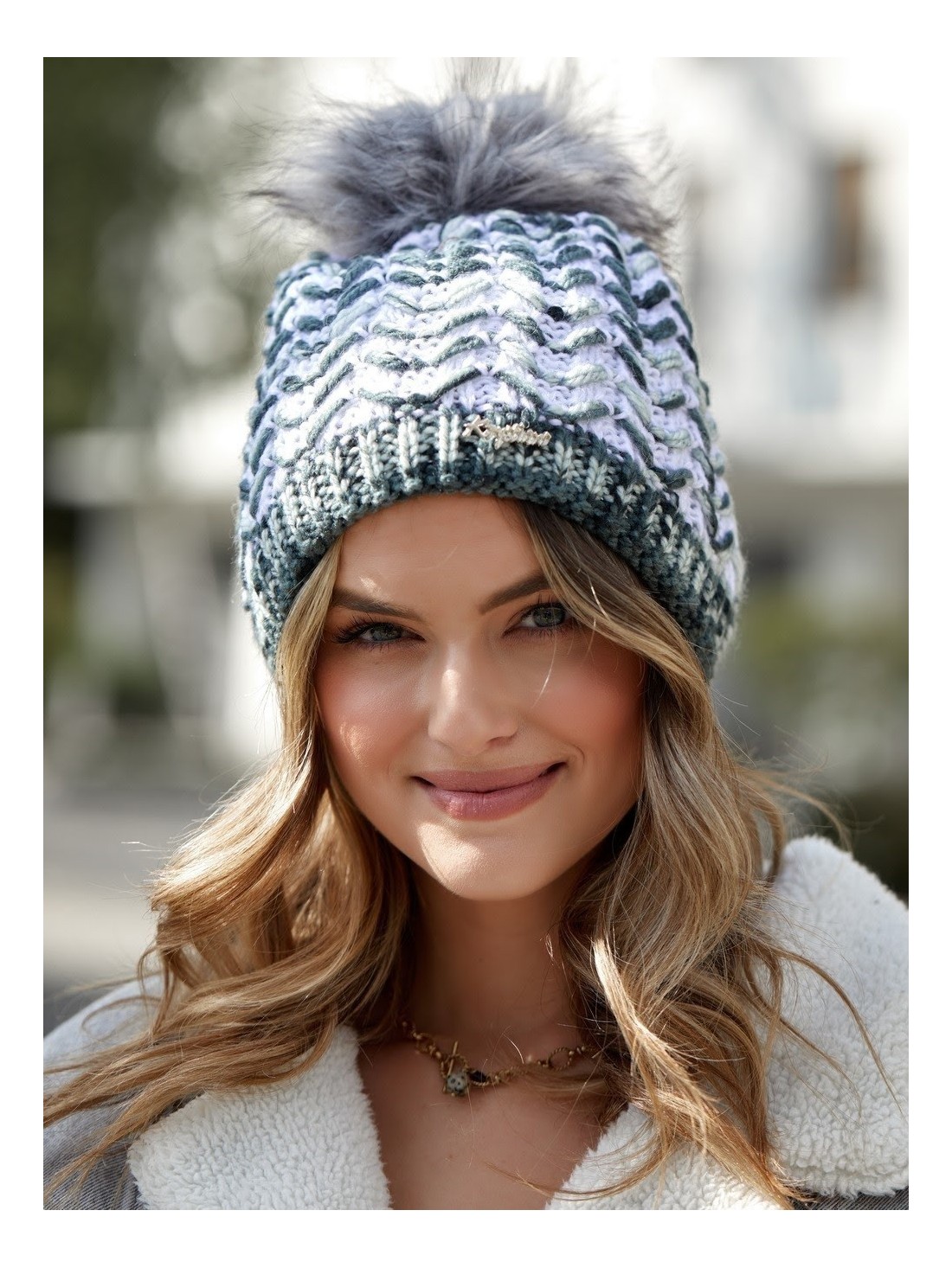 White herringbone winter hat C13 - Online store - Boutique